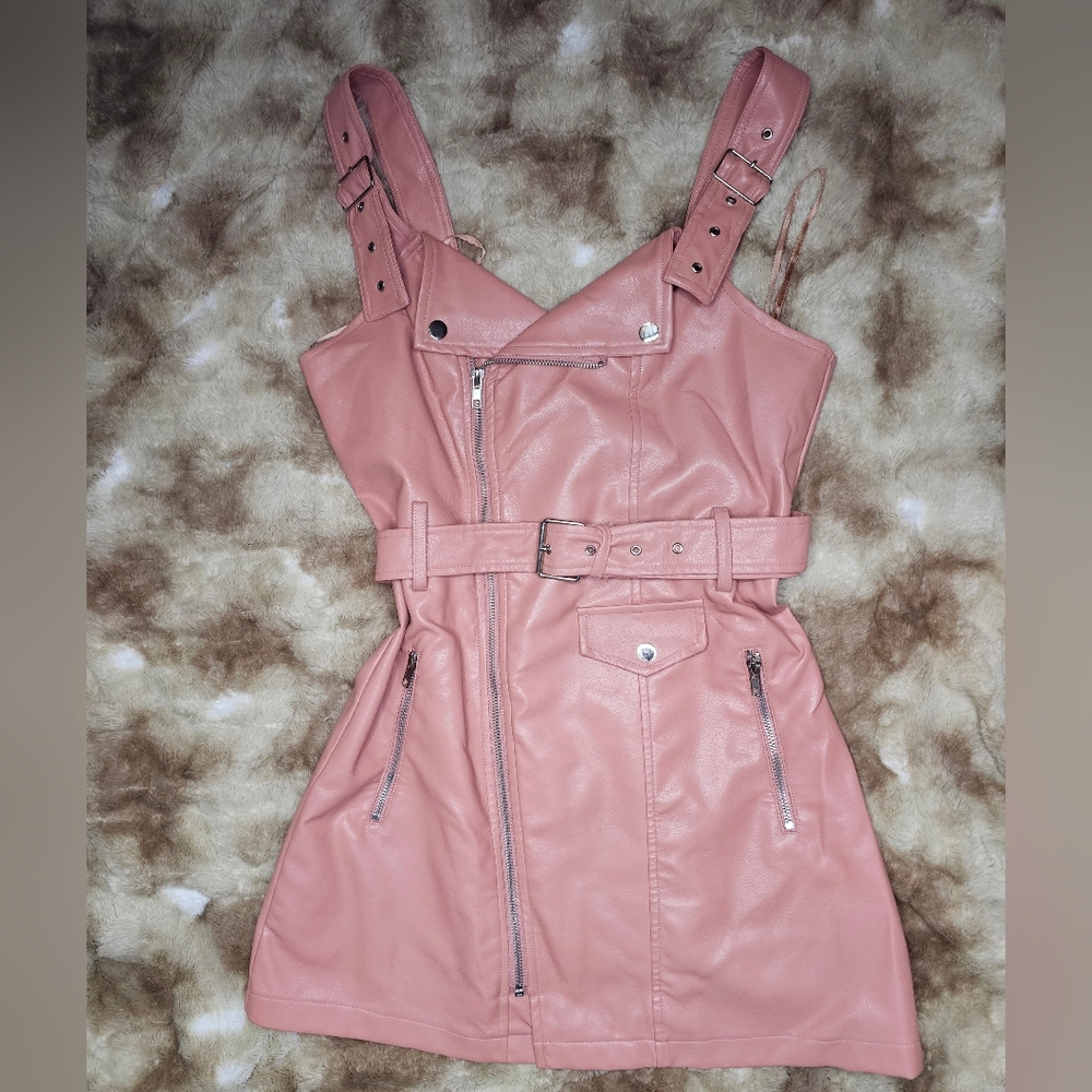 Honey Punch  Faux Leather Biker Style Mini Dress